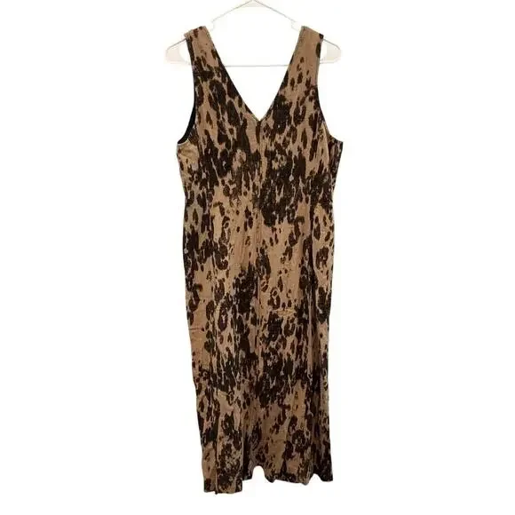 Banana Republic Linen Blend Bodice Seam Maxi Dress 12P 12 Tan Leopard Print NEW - Picture 7 of 11